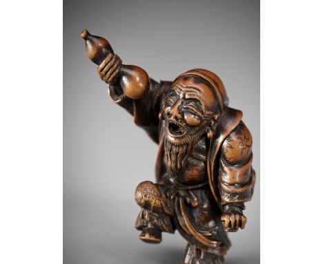 KIYOZUMI: A FINE WOOD NETSUKE OF CHOKARO SENNIN  By Kiyozumi (Seiju), signed Kiyozumi 清住Japan, probably Tanba province, early