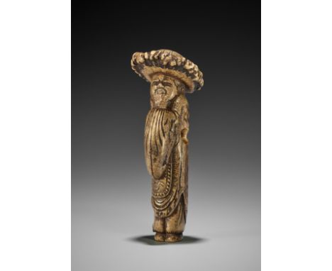 A STAG ANTLER NETSUKE OF A DUTCHMANUnsigned Japan, 18th century, Edo period (1615-1868)Boldly carved from the base of the ant