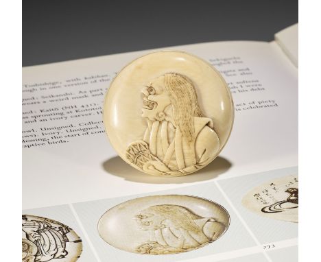 SEIKANSHI: AN IVORY MANJU NETSUKE DEPICTING NEW YEAR'S CELEBRATIONBy Seikanshi, signed Seikanshi 靜觀子Japan, Edo (Tokyo), mid-1