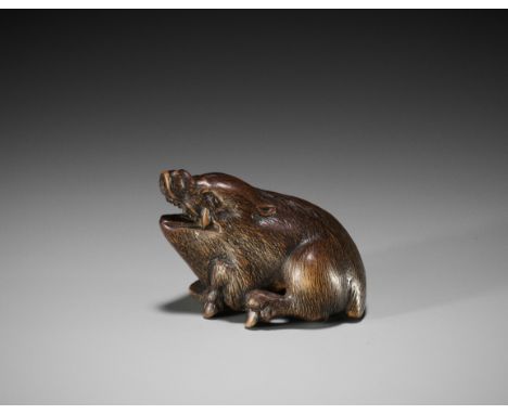 MASANAO: A FINE WOOD NETSUKE OF A RECUMBENT BOARBy Masanao, signed Masanao 正直Japan, Ise-Yamada, 19th century, Edo period (161