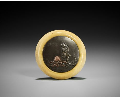 OZAWA SHURAKU: AN IVORY AND SHIBUICHI NETSUKE DEPICTING AN AMA AND AMOROUS OCTOPUSBy Ozawa Shuraku (1830-1894), signed Shurak