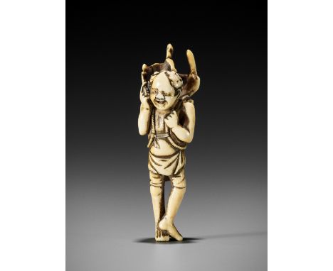 A RARE IVORY NETSUKE OF A CORAL DIVERUnsigned Japan, Edo (Tokyo), c. 1830, Edo period (1615-1868)The lanky South Sea islander