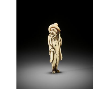 A MARINE TUSK NETSUKE OF A DUTCHMANUnsignedJapan, 18th century, Edo period (1615-1868)An unusually characterful depiction of 