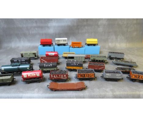 FOUR BOXED OO GAUGE HORNBY DUBLO PIECES OF ROLLING STOCK, Rotary tipper, cement wagon, cattle truck, Portland cement together