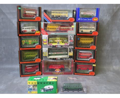 A PAIR OF BOXED CORGI BLACKPOOL TRAMS, boxed Corgi Tramlines Leeds tram, boxed 1:76 Corgi omnibus trolly bus and coach trains