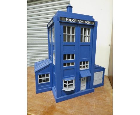 DR WHO INTEREST - A SCRATCH BUILT MODEL OF THE TARDIS / DOLLS HOUSE,  with various detachable outbuildings, approx. H 85 cm, 