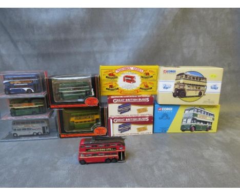A COLLECTION OF TEN BOXED DIE CAST VEHICLES, to include Corgi Classic Nottingham trolley bus, Corgi Classic Sheffield double 