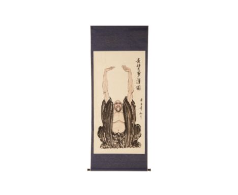 A LARGE CHINESE HANGING SCROLL OF A MONK
From a private family collection, Singapore
Ink and watercolour on paper, mounted on