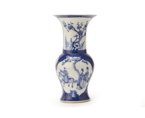 A BLUE AND WHITE PORCELAIN PHOENIX TAIL VASE
Bears six character Kangxi mark to base, 19th Century or later 
Decorated with f