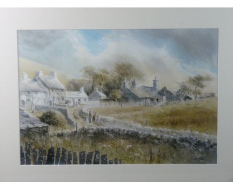 KEITH ANDREW limited edition (3/350) coloured print - group of Anglesey cottages with figures, originally painted in 2008, 37