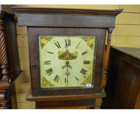 AN OAK AND MAHOGANY LONGCASE CLOCK, Lancaster maker, 14 ins square dial set with Roman numerals and date aperture, thirty hou