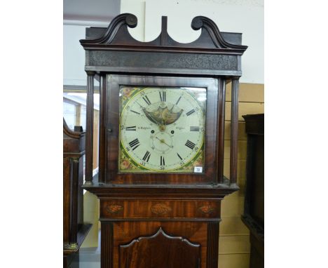 A GEORGIAN INLAID MAHOGANY LONGCASE CLOCK by W Holgate, Wigan, the hood with broken swan neck pediment over a single glazed d