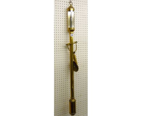 A SHIP'S LACQUERED BRASS STICK BAROMETER WITH GIMBAL, the indicator dial marked 'R N Desterro, Lisbon', 96 cms overall height
