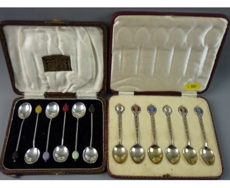 TWO CASED SETS OF SILVER SPOONS, Birmingham 1930 cocoa bean coffee spoons and six Birmingham 1936 Edward VIII Coronations spo