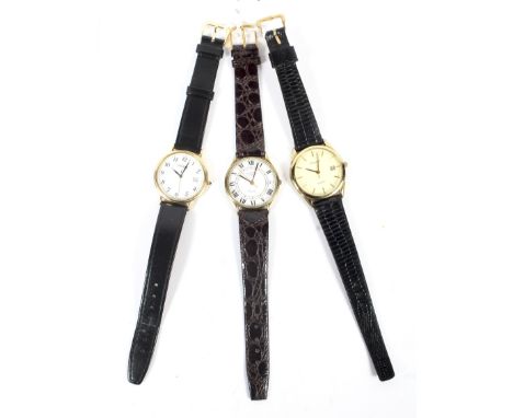 Three gentleman's wristwatches. Comprising an Accurist, a Rotary and a Pulsar, all with leather straps