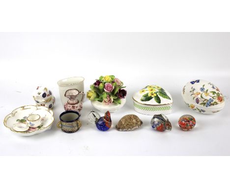 An assortment of ceramics. Including a Royal Doulton rabbit, Worcester lidded pot, Aynsley lidded pot, etc.