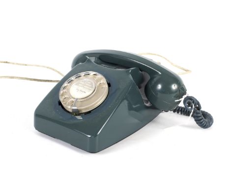 A vintage GPO 746F dark green rotary dial telephone with modern plug. Flax Bourton 4112, missing subsidiary outer dial sectio