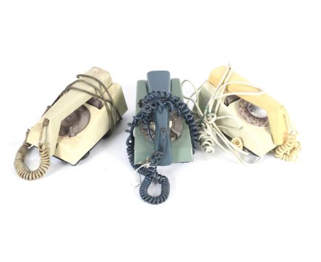 Three GPO Trimphones with rotary dials. Model 722, various colours. 