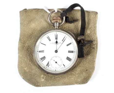 S Smith &amp; Son open face silver pocket watch. The white enamel dial with Roman numerals and a subsidiary seconds dial Cond