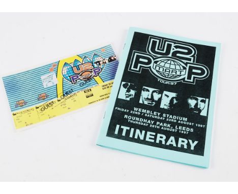 U2 Crew Itinerary, forty page Crew Itinerary Booklet for the U2 Popmart gigs at Wembley and Leeds including Crew and Contact 
