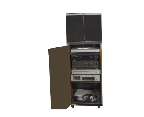 Stereo System, a mixed combination system in an Akai Pro Series mobile cabinet includes Marantz Rewritable CD 4000, Technics 