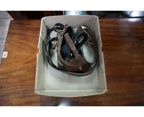 A Royal Navy black leather belt, with brass buckle; together with another brown leather belt; and one other related item. (3)