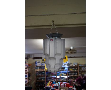 An Art Deco moulded and frosted glass ceiling lantern,&nbsp;height including fitting 33cm. 