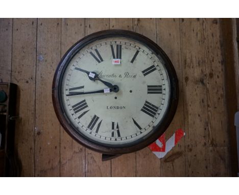A large 19th century mahogany triple fusee wall clock, by 'Thwaites &amp; Reed, London', with 18in painted dial, the movement