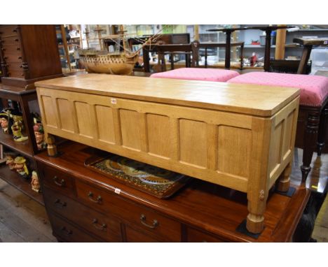 A Robert Thompson of Kilburn 'Mouseman' oak eight panel coffer,&nbsp;137cm wide.&nbsp; 
