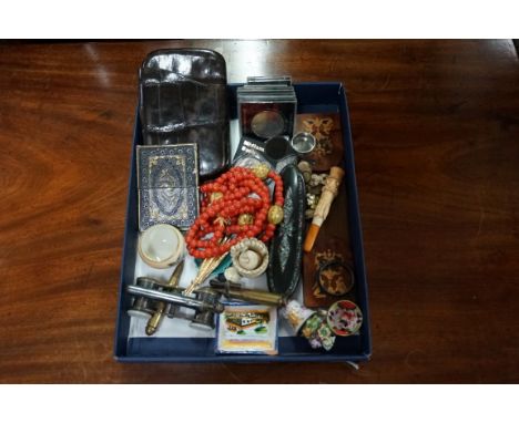 A mixed lot,&nbsp;to include: a crocodile cigar case; a Royal Worcester miniature bowl; a trench art lighter; and a meerschau