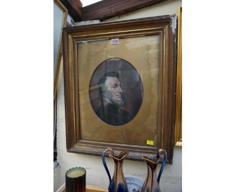 British School, head and shoulders portrait of a gentleman with a chin curtain beard, resembling Abraham Lincoln, gouache, 28