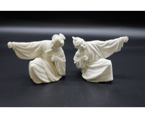 A rare pair of Victorian Royal Worcester blanc de chine 'Chinaman' menu holders, circa 1880, 10.5cm high. 