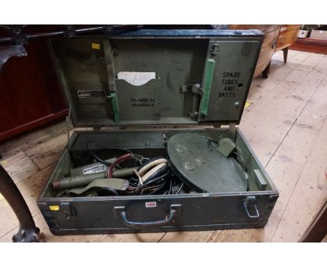 A vintage US Army mine detector kit, in original trunk, 71.5cm wide.&nbsp; 