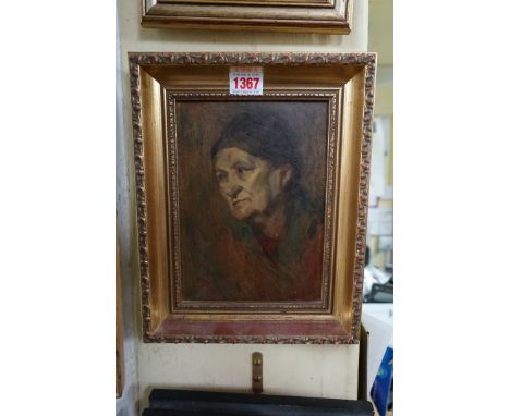 Nora Warleigh,&nbsp;head and shoulders portrait of an elderly lady, signed, oil on board, 20.5 x 14.5cm.&nbsp; 