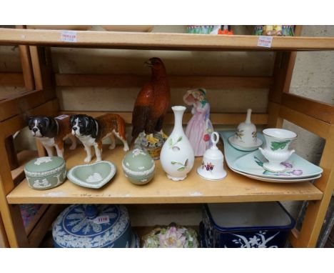 A mixed group of pottery and porcelain, to include: two Beswick St Bernard dogs; a Beswick Golden Eagle decanter; and a Royal