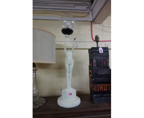 An Art Deco style painted composition table lamp, total height 66cm. 