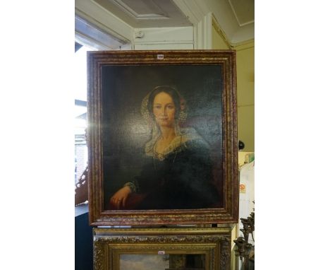 English School, mid 19th century, half length portrait of a lady wearing a lace collar, oil on canvas, 75 x 62cm.&nbsp; 