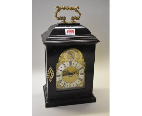 A small 18th century style ebonized twin fusee table clock, by 'William Page, Gt Portland St, London', late 19th century, the