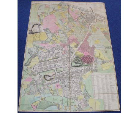 AINSLIE JOHN.  Plan of the Old & New Town of Edinburgh & Leith with the Proposed Docks. Hand col. eng. fldg. plan in slip cas