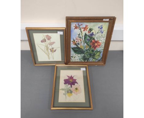 JUDITH L. DANIN. Flowers &amp; foliage. Signed, watercolour, 1951. Also 2 prints after C. R. Mackintosh.&nbsp; (3). 