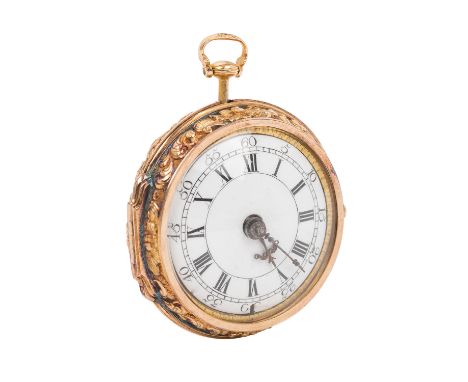 SPINDELTASCHENHUR MIT ÜBERGEHÄUSE „FERRON LONDON“, London, 2. Hälfte 18. Jh., Spindeltaschenuhr, Übergehäuse und hinterer Geh