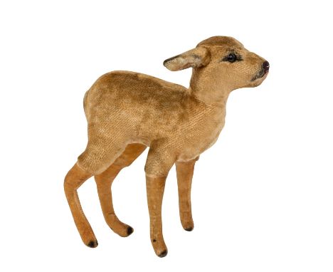 STEIFF "Jungreh", 1936-1943, hellbraunes Mohairplüsch, Beine aus Samt, weiße Flecken leicht erkennbar, Knopf mit verkürztem B