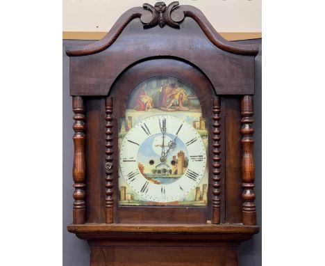 W EDWARDS, CAERNARFON EIGHT DAY LONGCASE CLOCK, mahogany with arched painted dial