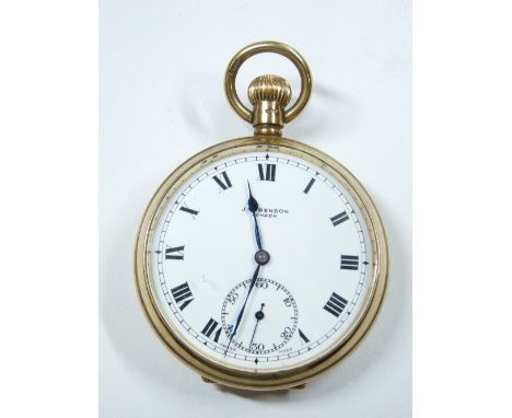 A GENT'S 9CT GOLD BENSON POCKET WATCH, London 1938, having a white dial, Roman numerals, sweep seconds dial, 75grms gross