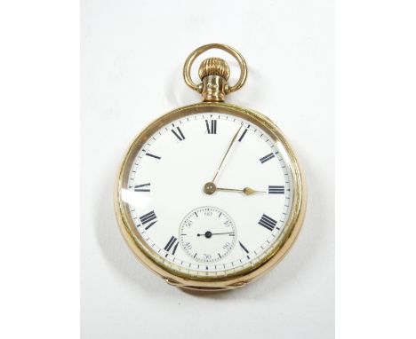 A GENT'S 9CT GOLD POCKET WATCH, Birmingham 1912, having a white dial, Roman numerals, sweep seconds dial, 89grms gross