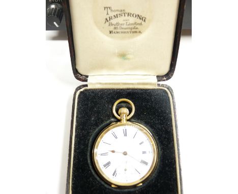 AN 18CT GOLD GENT'S POCKET WATCH with white dial, Roman numerals, sweep seconds dial together with a Thomas Armstrong of Manc