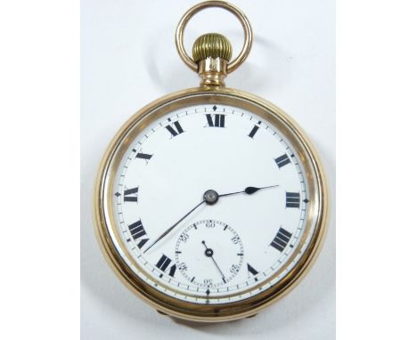 A 9CT GOLD GENT'S POCKET WATCH, Chester 1924, white dial, Roman numerals, sweep seconds dial, 98grms gross