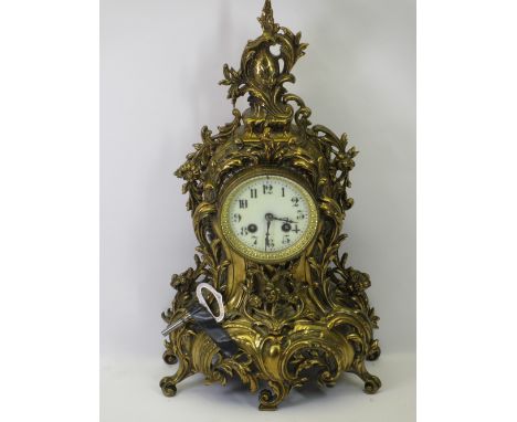FRENCH GILT BRASS ROCOCO MANTEL CLOCK with Japy Freres type movement stamped 'F.C'