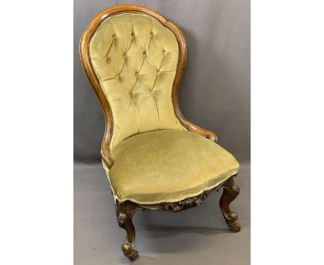 LADY'S MAHOGANY VICTORIAN CHAIR WITH BUTTON BACK, 94cms H, 58cms W, 42cms seat depth