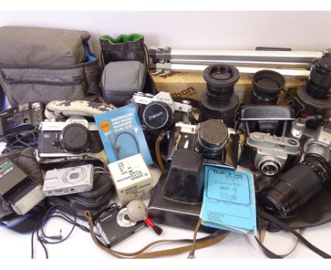 PHOTOGRAPHY - camera lenses, cased Zenith E M, cased Beirette, cased Cannon F T B, Cannon A T - 1, several lenses including T